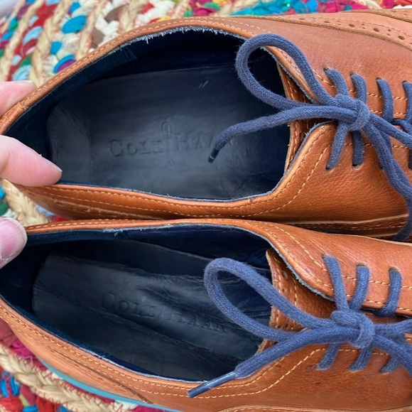 Cole Haan Cognac Leather Turquoise Sole Brogue Oxford Shoes - Picture 2 of 7